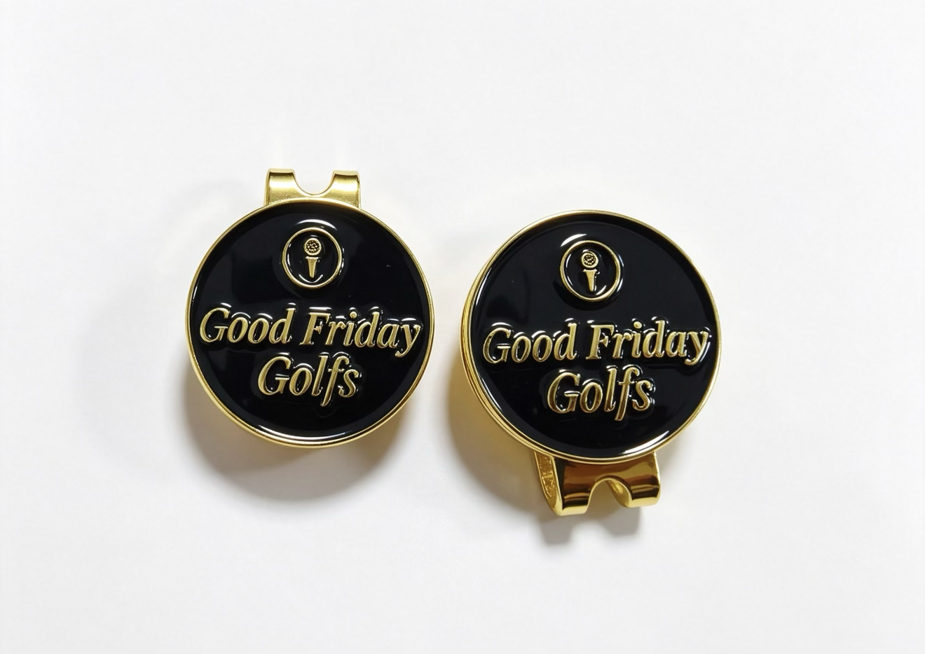 Good Friday Golf’s Hat Clip & Enamel Ball Marker — Black & Gold
