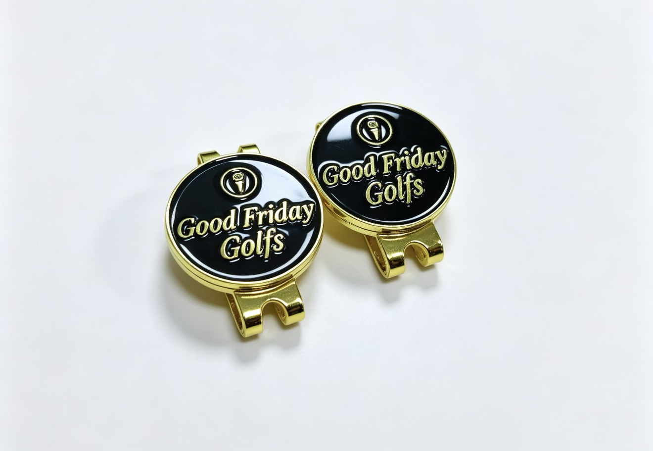 Good Friday Golf’s Hat Clip & Enamel Ball Marker — Black & Gold
