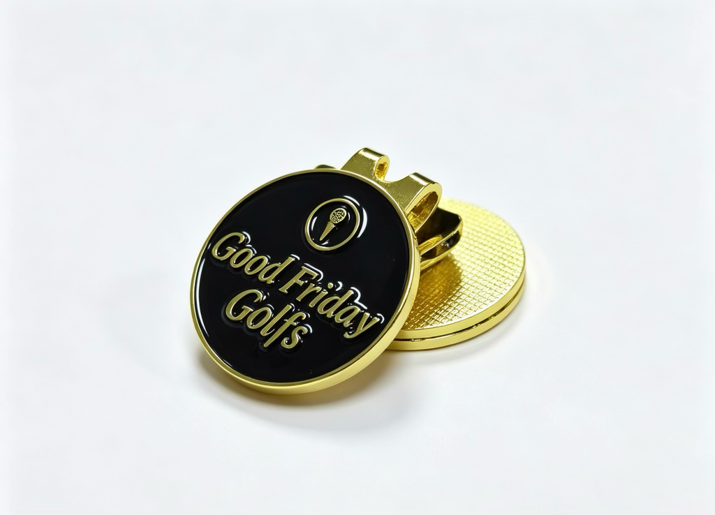 Good Friday Golf’s Hat Clip & Enamel Ball Marker — Black & Gold